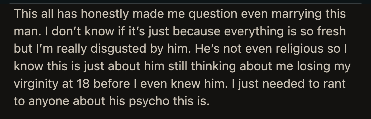 Ryan promptly burst into tears but insisted on OP wearing a red gown. The whole incident made OP doubt whether she even wanted to marry Ryan.