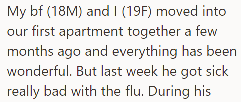 The OP said everything was great until her boyfriend got the flu: