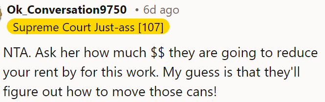 OP should ask if she'll lower his rent during the work.