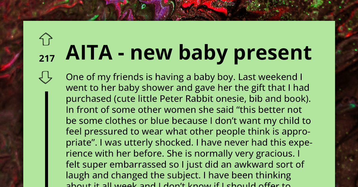 Redditor Overthinking Their Baby Gift After New Mom Says She Doesn't Want Anything Blue For Her Baby Boy