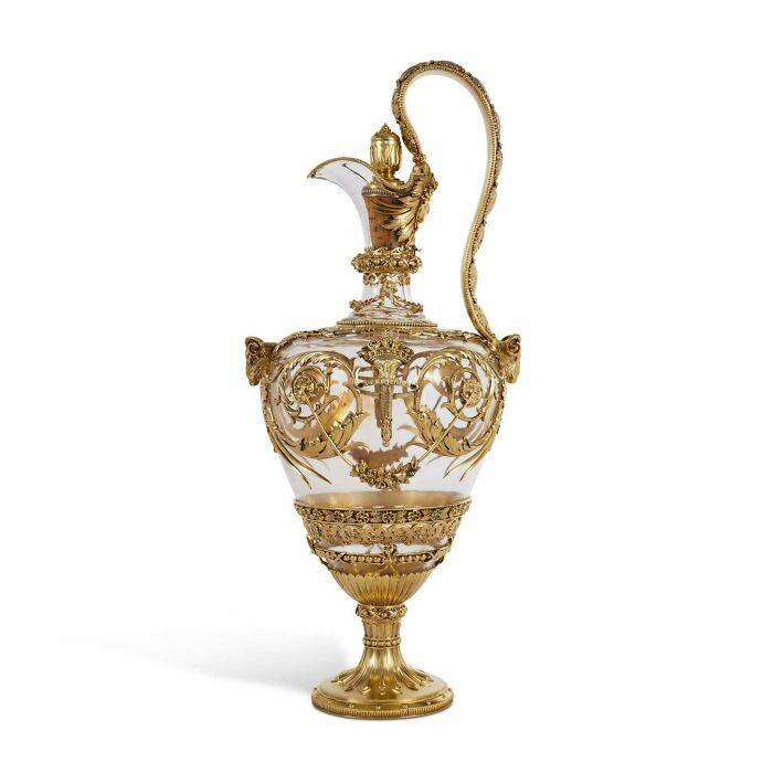 "A Victorian Silver Gilt-Mounted Adam-Style Claret Jug, Edward H. Stockwell, London, 1872"