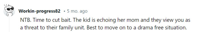 She's right; it's time to cut bait. They're like a synchronized swim team, and she's the unexpected diver—best to find a drama-free pool to swim in.
