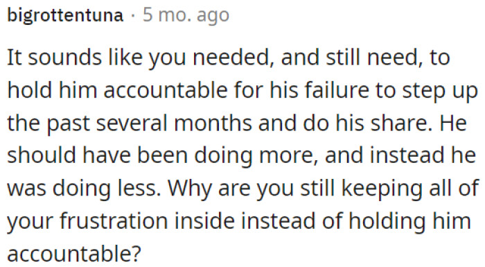 OP shouldn't keep her frustration inside.