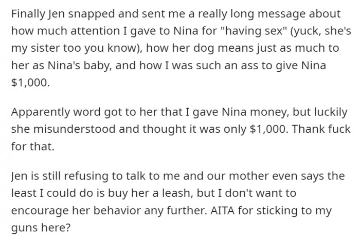 No matter how frustrated the younger sister gets, though, her brother refuses to encourage her behavior