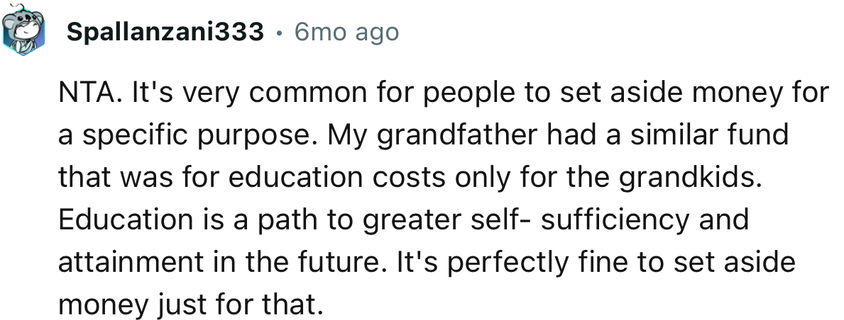 “NTA. It's very common for people to set aside money for a specific purpose.”