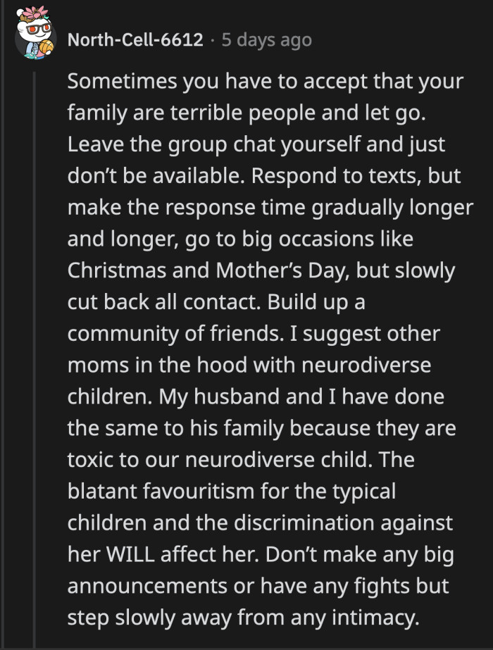 OP can find a new community that will support her and her kids better than her family ever did