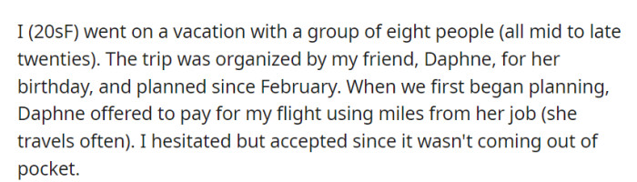 OP joined a group of eight friends for 