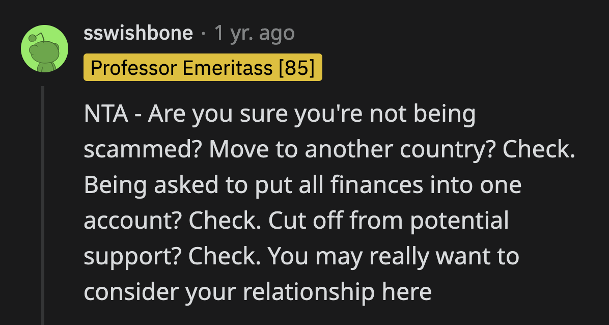 Redditors were quick to spot the troubling aspects of OP's relationship.