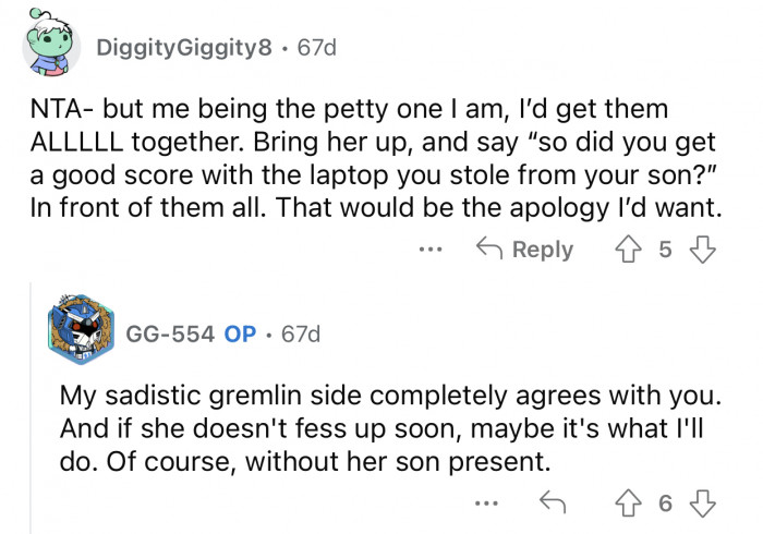 Exposing her in front of everyone might be a little extreme.