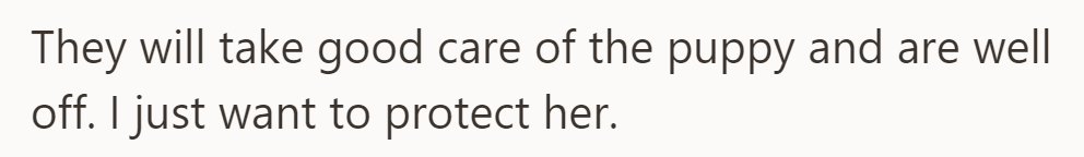 OP says they are capable and well-off, but their priority is protecting the puppy.
