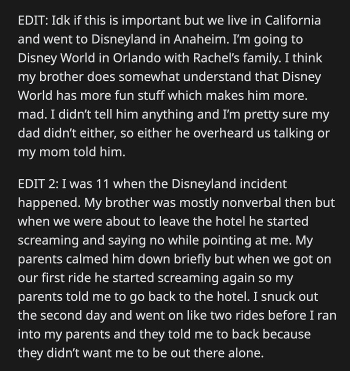 OP shared more details about her past Disney experience with her family.