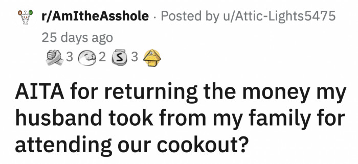 OP's husband earned a total of $275 from OP's side of the family