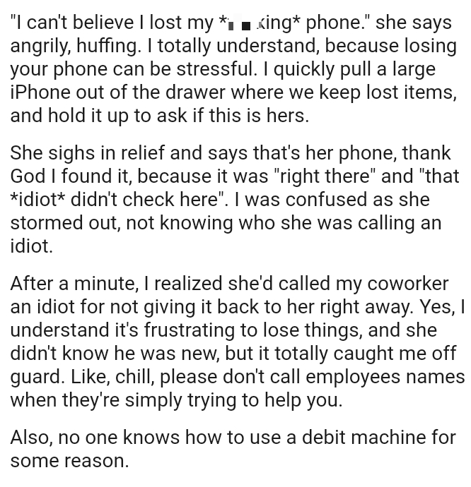 She sighs in relief and says that's her phone; thank God the OP found it