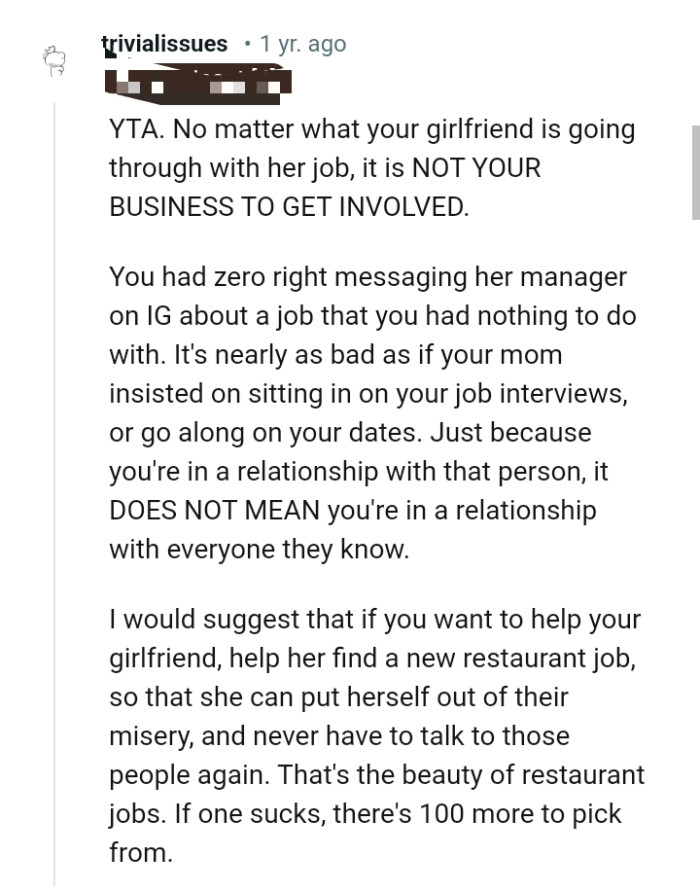 The OP had no right to message her boss