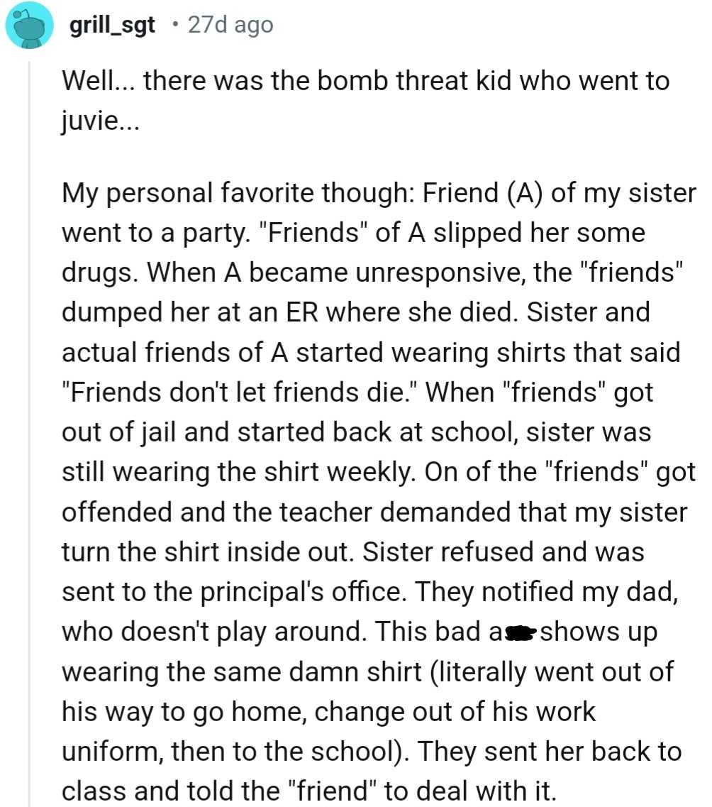 Sister and actual friends of A started wearing shirts that said 