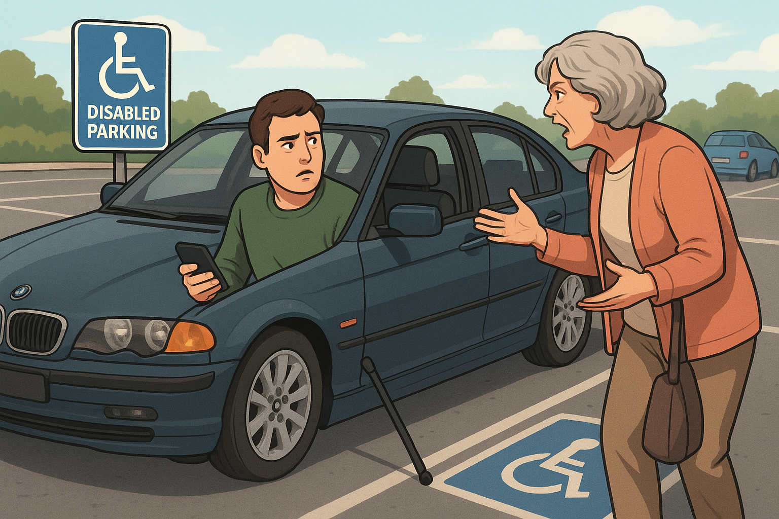 The woman demanded to know why he was “taking up a disabled spot” just to “play games.”