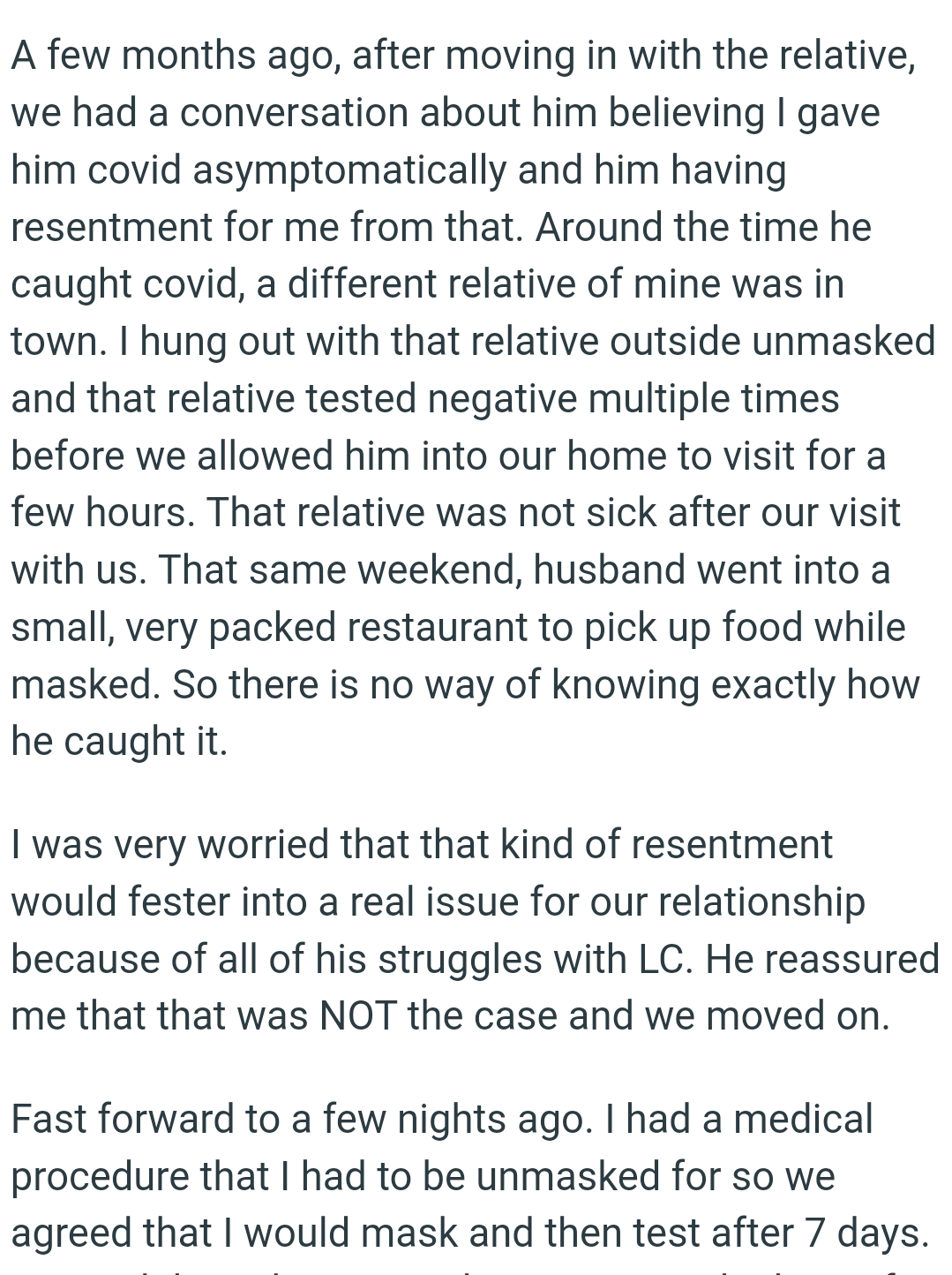 The OP was worried that that kind of resentment would fester into a real issue