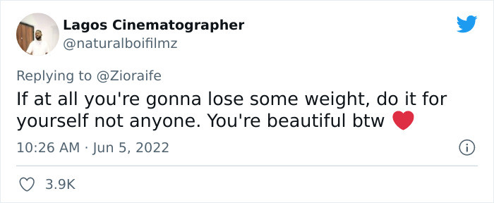 It's never right to point out somebody else's weight, either way.