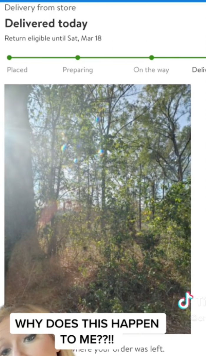 This screenshot shows where her order says it was delivered, but you're going to lose it when you find out where it was actually left.