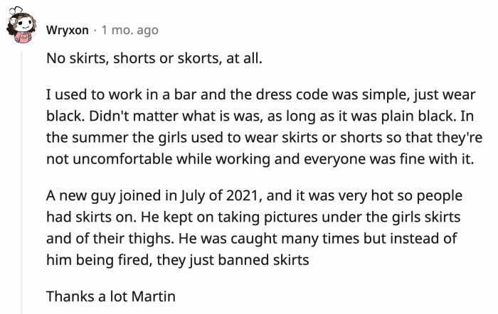 6. First of all, it's Martin who should have faced consequences, not the women.