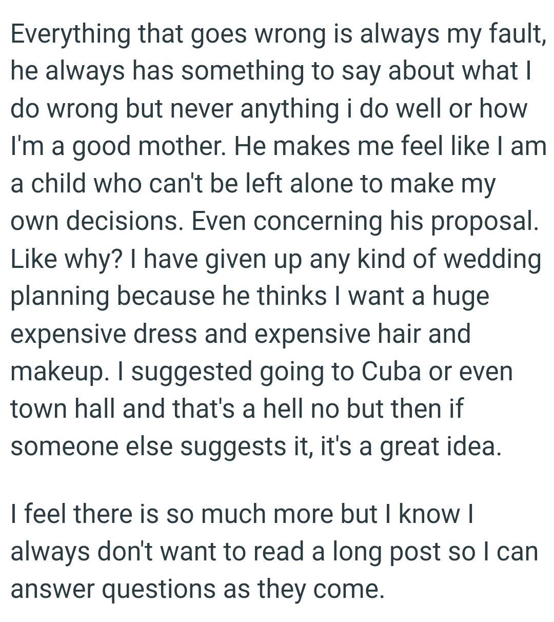 He thinks the OP wants a huge, expensive dress and expensive hair