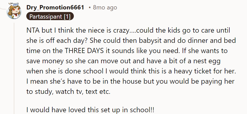 I'm going NTA and start looking for the childcare services you need. You could try asking the very same campus if they have a specific site to offer boarding.