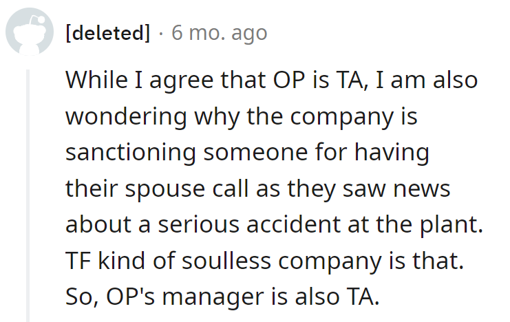 OP might be TA, but the manager joining the party deserves a special mention. A soulless company indeed!
