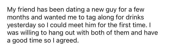 She explained that her friend has been dating a new guy and wanted the OP to meet him.