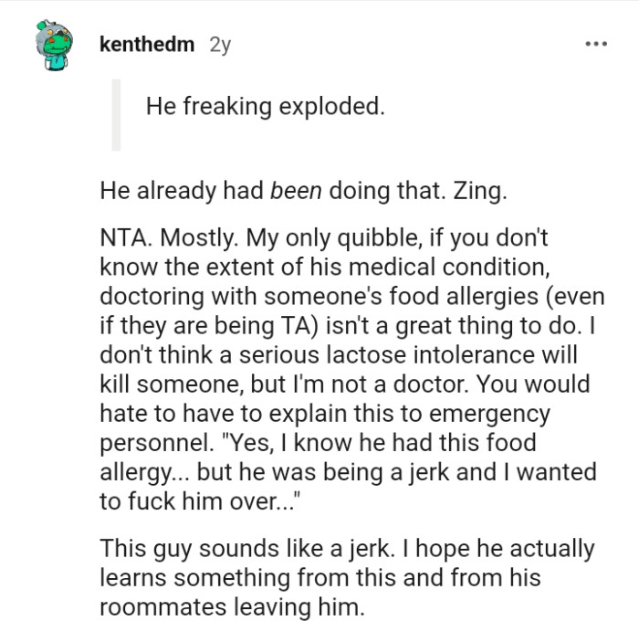 This Redditor doesn't think a serious lactose intolerance will kill someone