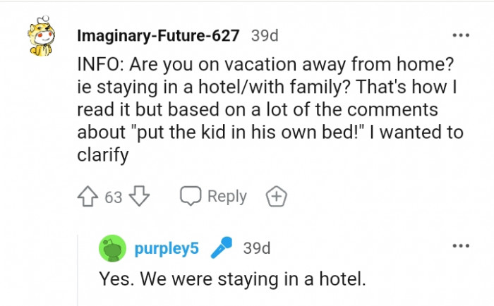 Put the kid in his own bed