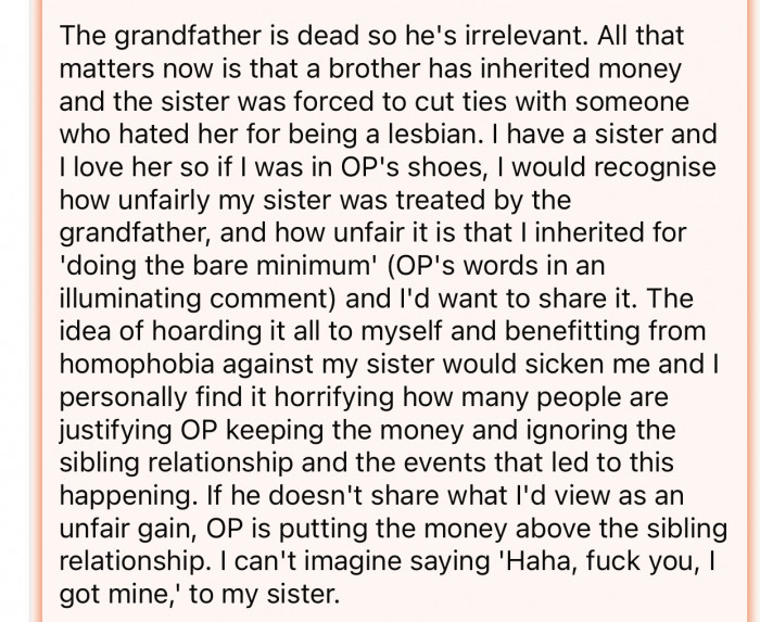 OP should recognize that the grandfather's treatment was unfair.