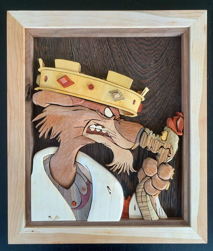"Scrollsawn Project With All Natural Woods (No Stains Or Dyes). Prince John And Hiss From Robin Hood. Oodalally!!"