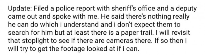 OP eventually added an update to their post after many commenters urged them to file a police report