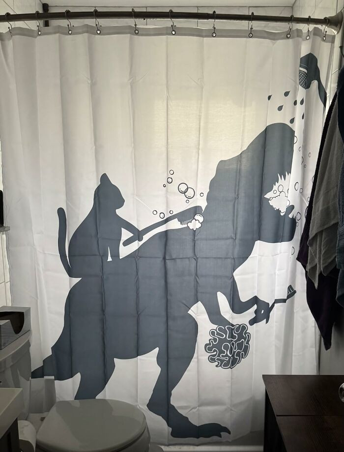 "Cat Dinosaur Shower Curtain"