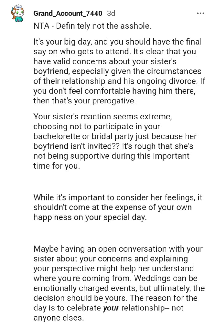 OP's sister's actions seem extreme to this Redditor