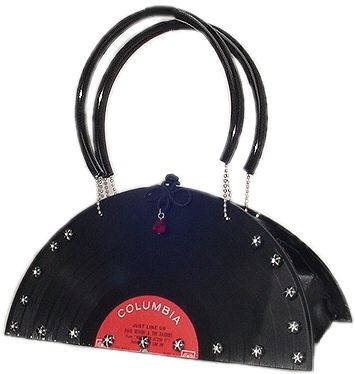 Design a one-of-a-kind handbag using recycled vinyl records.