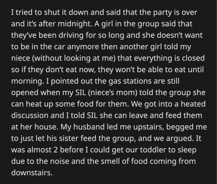 OP said gas stations were an option. Her SIL, the mother of her niece in question, told her daughter's friends that she could heat up food for them.