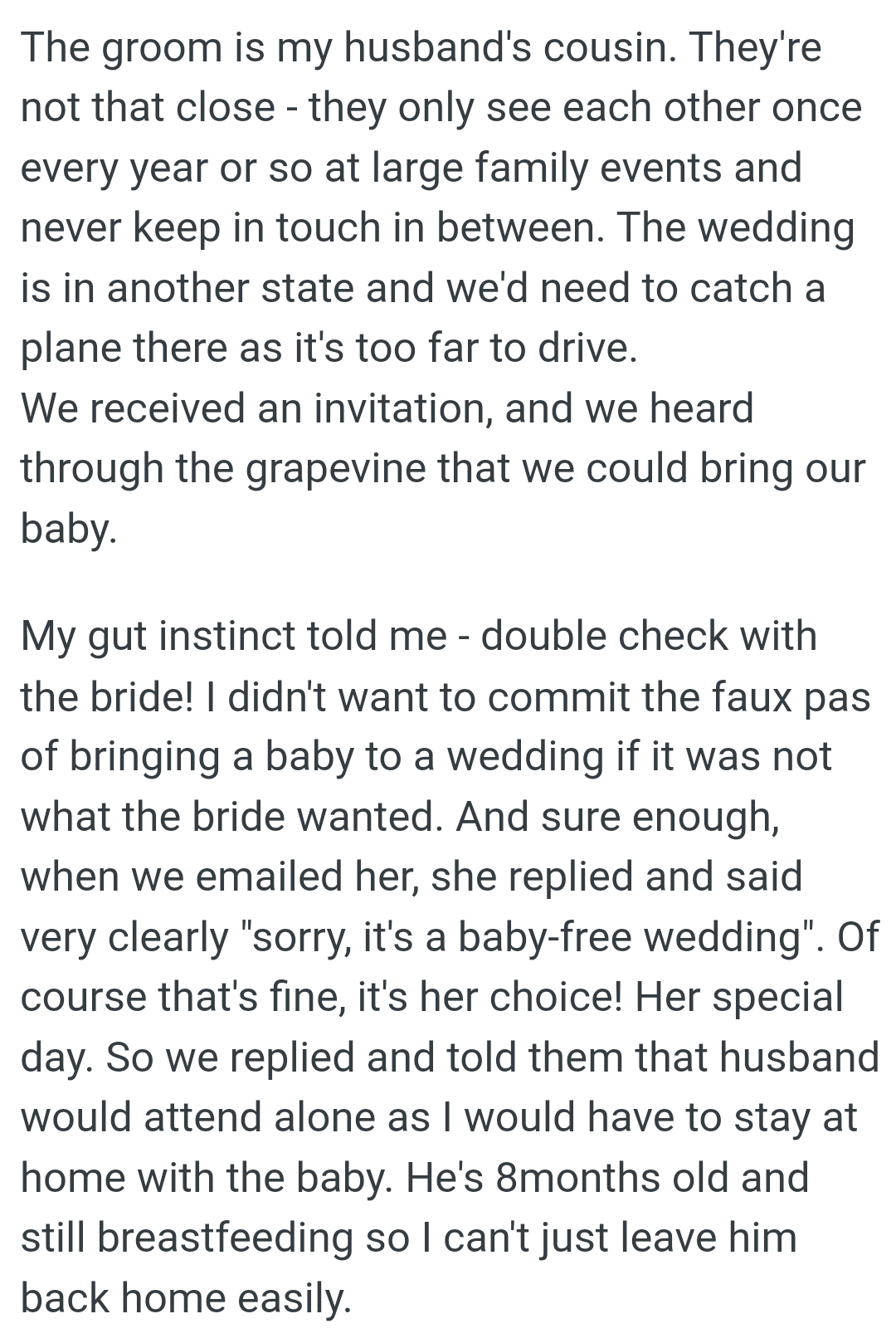 The wedding is in another state and they'd need to catch a plane there