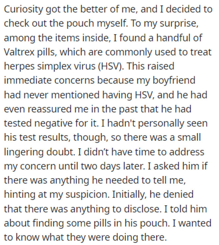 OP decided to check out the pouch and found HSV medication