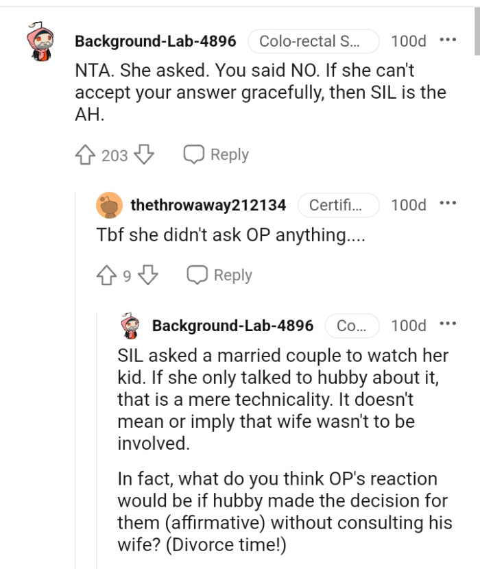 SIL is the AH if she can't accept OP's answer gracefully