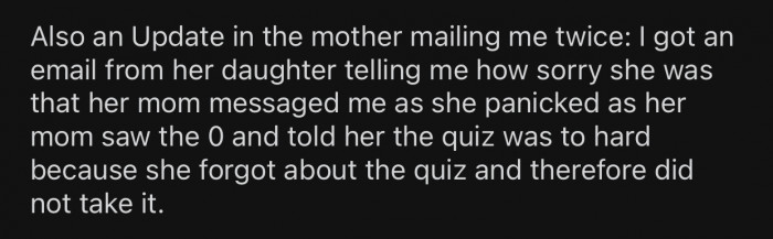 The daughter of the angry mom ended up messaging OP and apologizing.