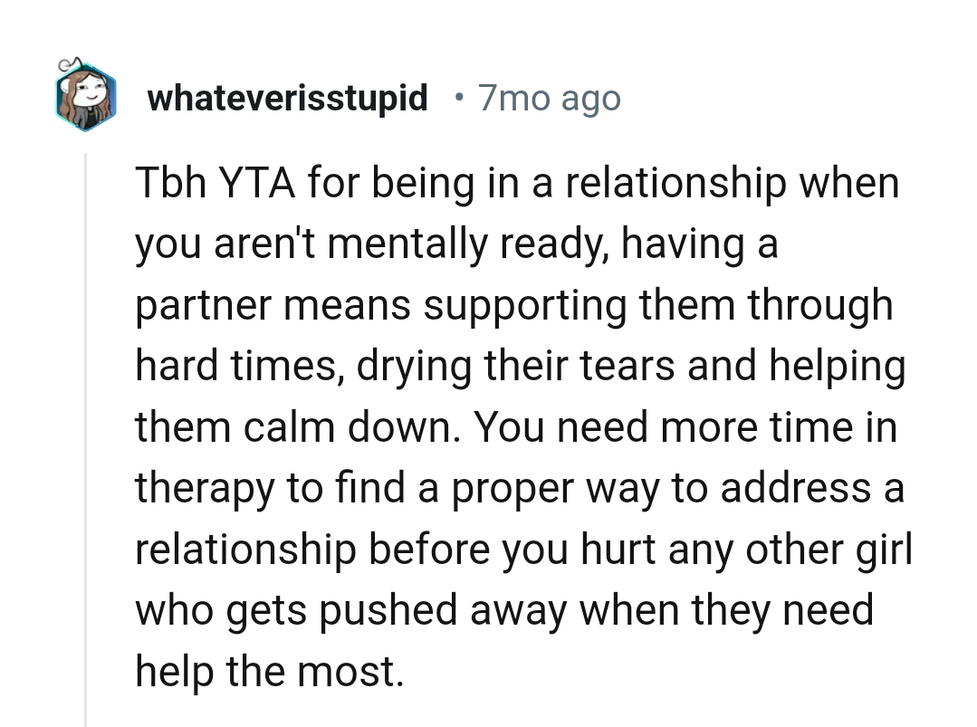 The OP needs more time in therapy