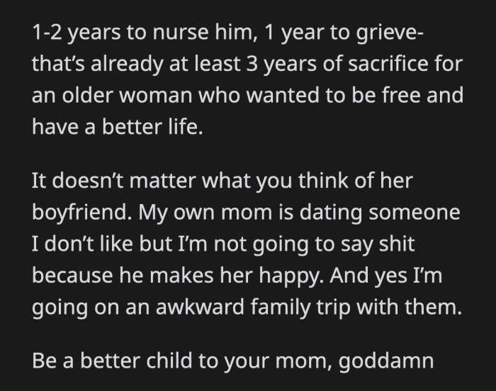 She spent enough time putting her own needs in the backseat