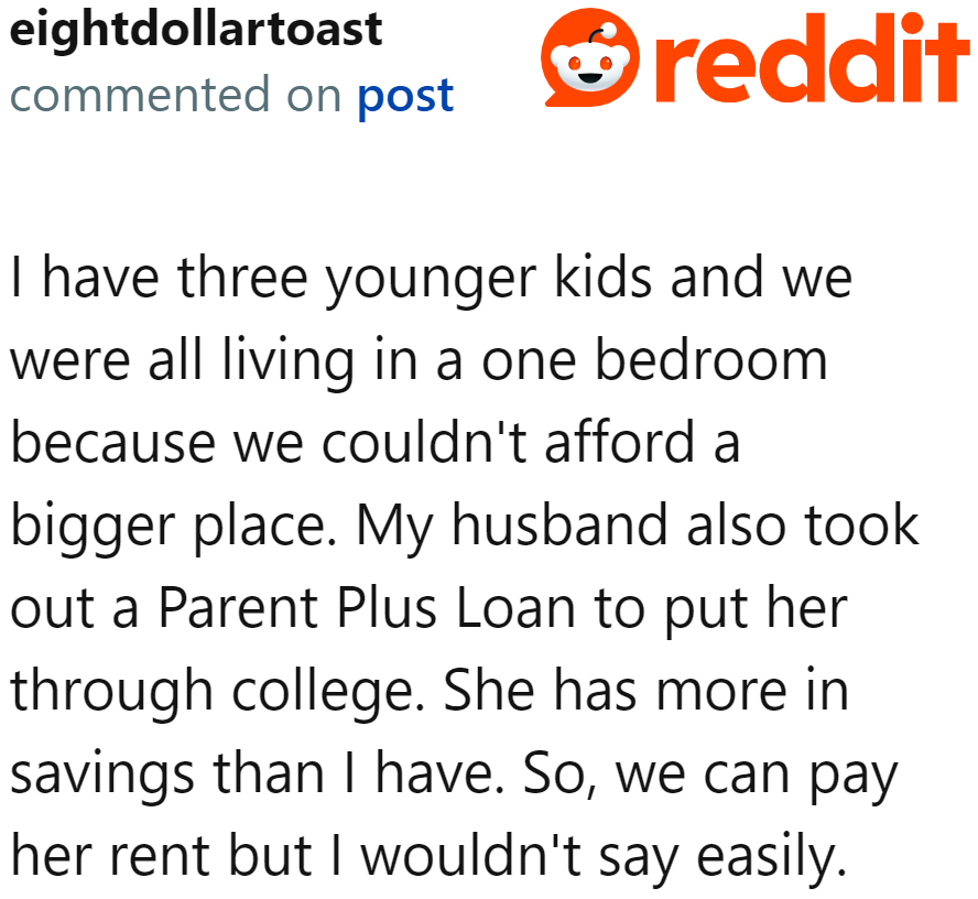 According to the OP, it would strain their finances if she paid her daughter's rent.