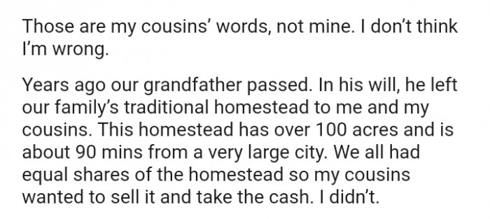 The headline was courtesy of the OP's cousins