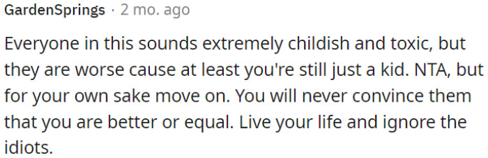 OP shouldn't try to convince them of her worth or equality but rather move on, live her life, and ignore the negativity for her own well-being.