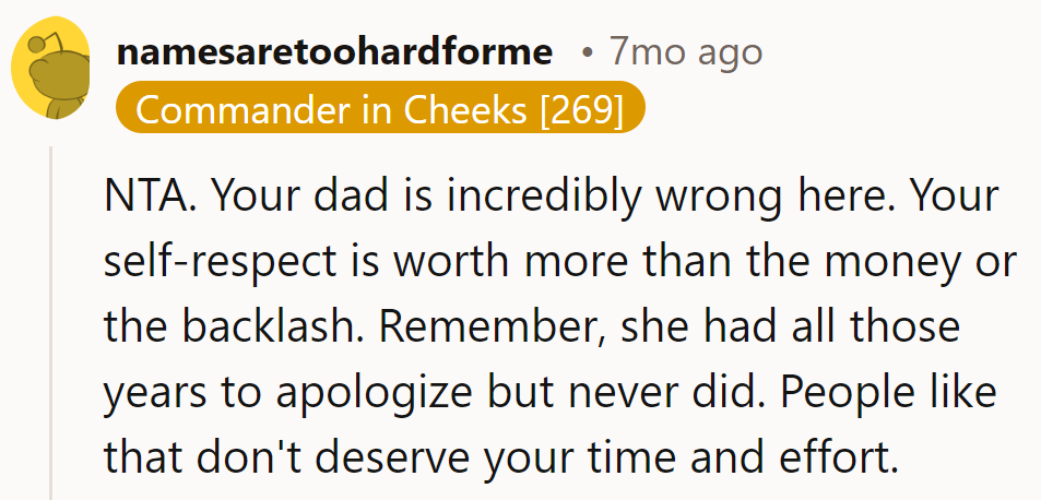 NTA. His self-respect trumps the dress. She had her chance. He should keep his talent valued.