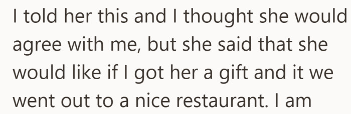 He expected agreement, but instead learned she wanted a small celebration after all.