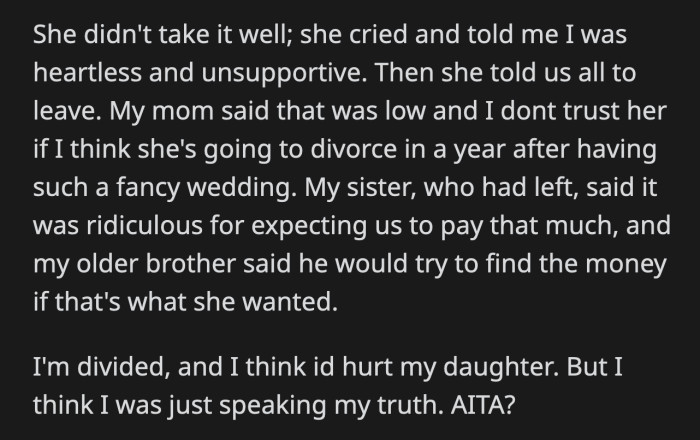 OP is torn after seeing her daughter in pain because of what she said