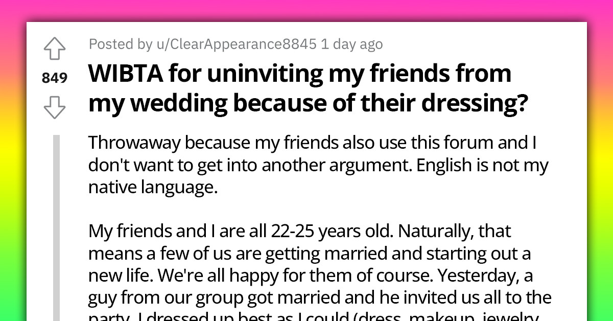Woman Uninvites Friends From Her Wedding After They Showed Up In Jeans At Another Wedding